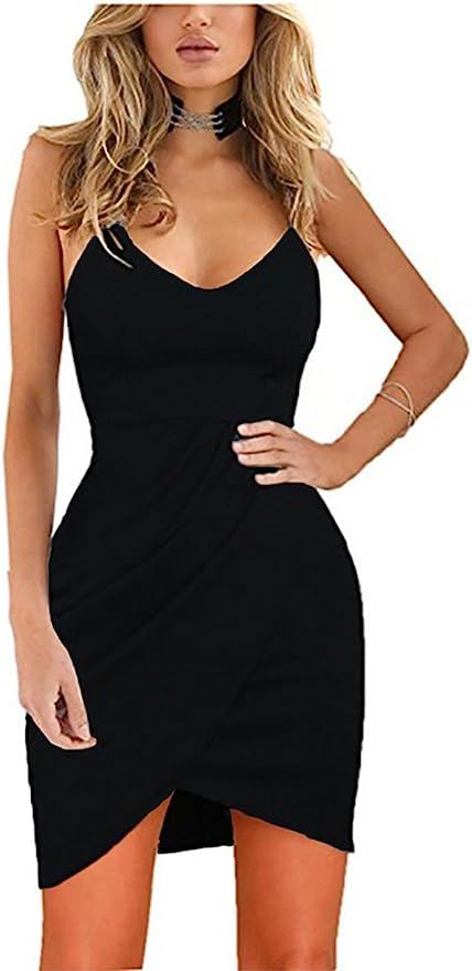 Zalalus Women's Elegant Spaghetti Straps Deep V Neck Sleeveless Bodycon Party Dress | Amazon (US)