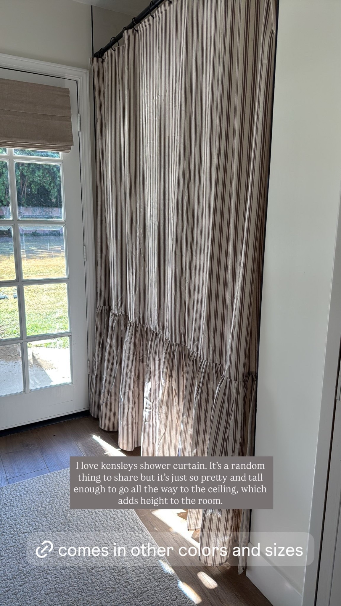 I love kensleys shower curtain. It’s a random thing to share but it’s just so pretty and tall enough to go all the way to the ceiling, which adds height to the room.