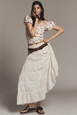 RIXO Ripeka Tiered Eyelet Maxi Skirt | Anthropologie (US)