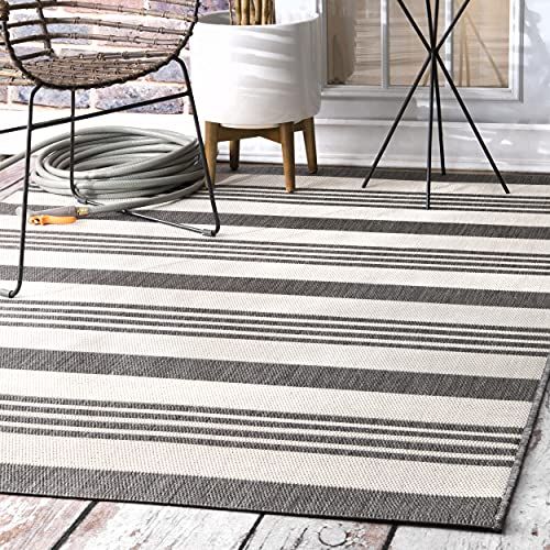 nuLOOM Heidi Multi Striped Indoor/Outdoor Area Rug, 4' x 6', Grey/Beige | Amazon (US)