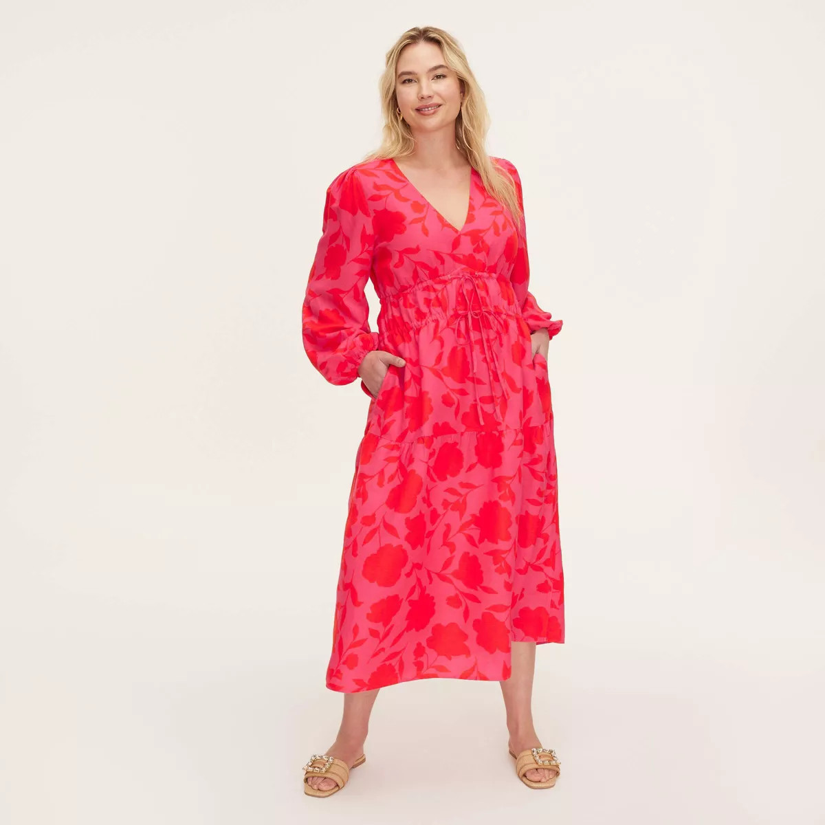 Women's Classic Rose Linen Long Sleeve Maxi Dress - kate spade new york x Target Pink/Red | Target