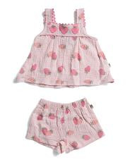 Infant Girls 2pc Strawberry Print Top And Shorts Set | TJ Maxx