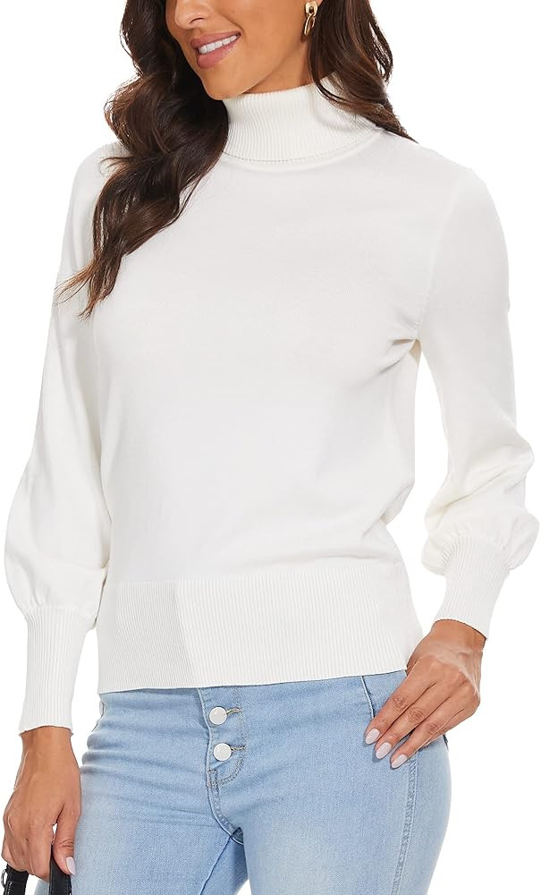 Spicy Sandia Women's Turtleneck Mock Neck Sweater Long Sleeves Casual Dressy Knit Pullover Tops F... | Amazon (US)