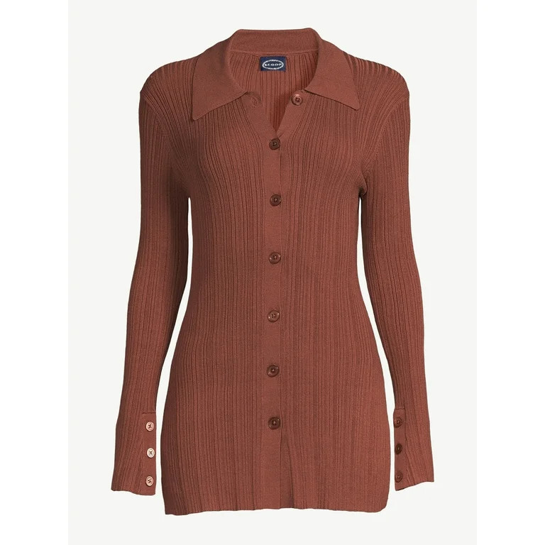 Scoop Women's Knit Button Front Shirt with Collar | Walmart (US)