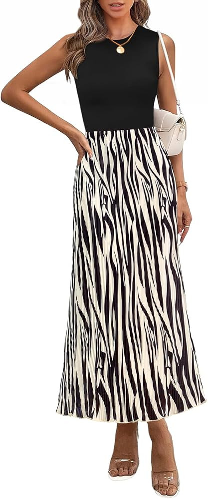 PRETTYGARDEN Womens Spring 2025 Graphic Print A Line Pleated Work Midi Dresses for Women Casual P... | Amazon (US)