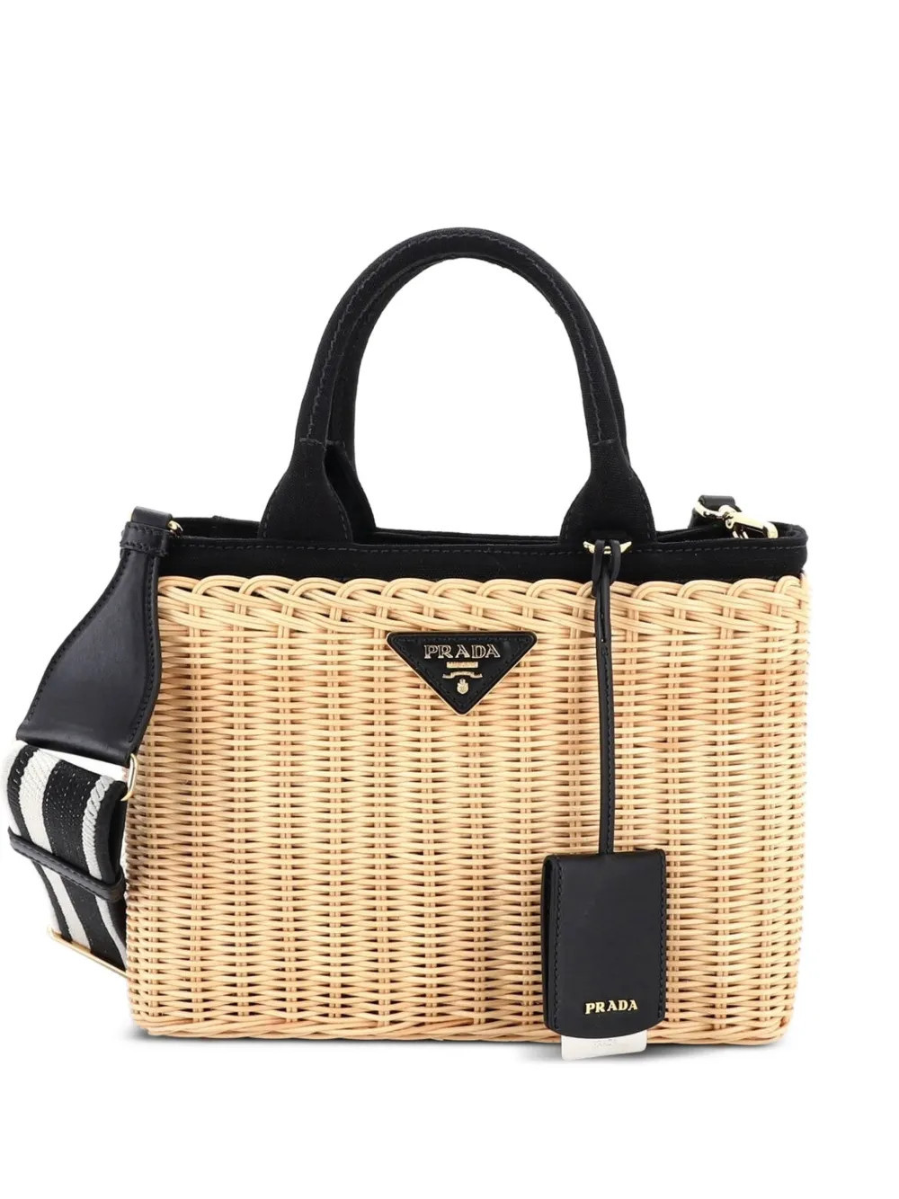 Prada Pre-Owned Basket Bag Wicker with Canapa Small satchel - Black | Farfetch Global