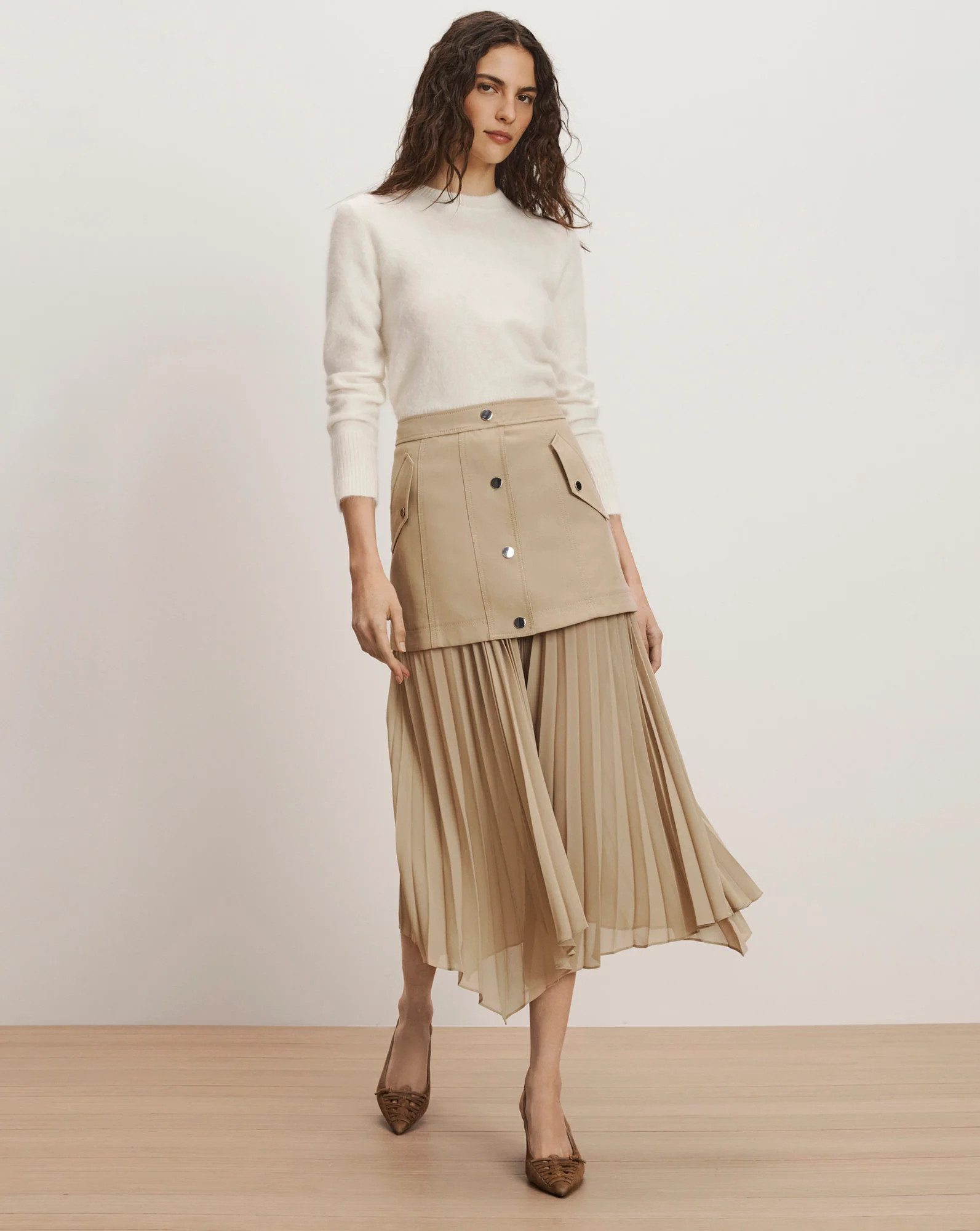 Veronica Beard Patricka Layered Midi Skirt Sand | Veronica Beard