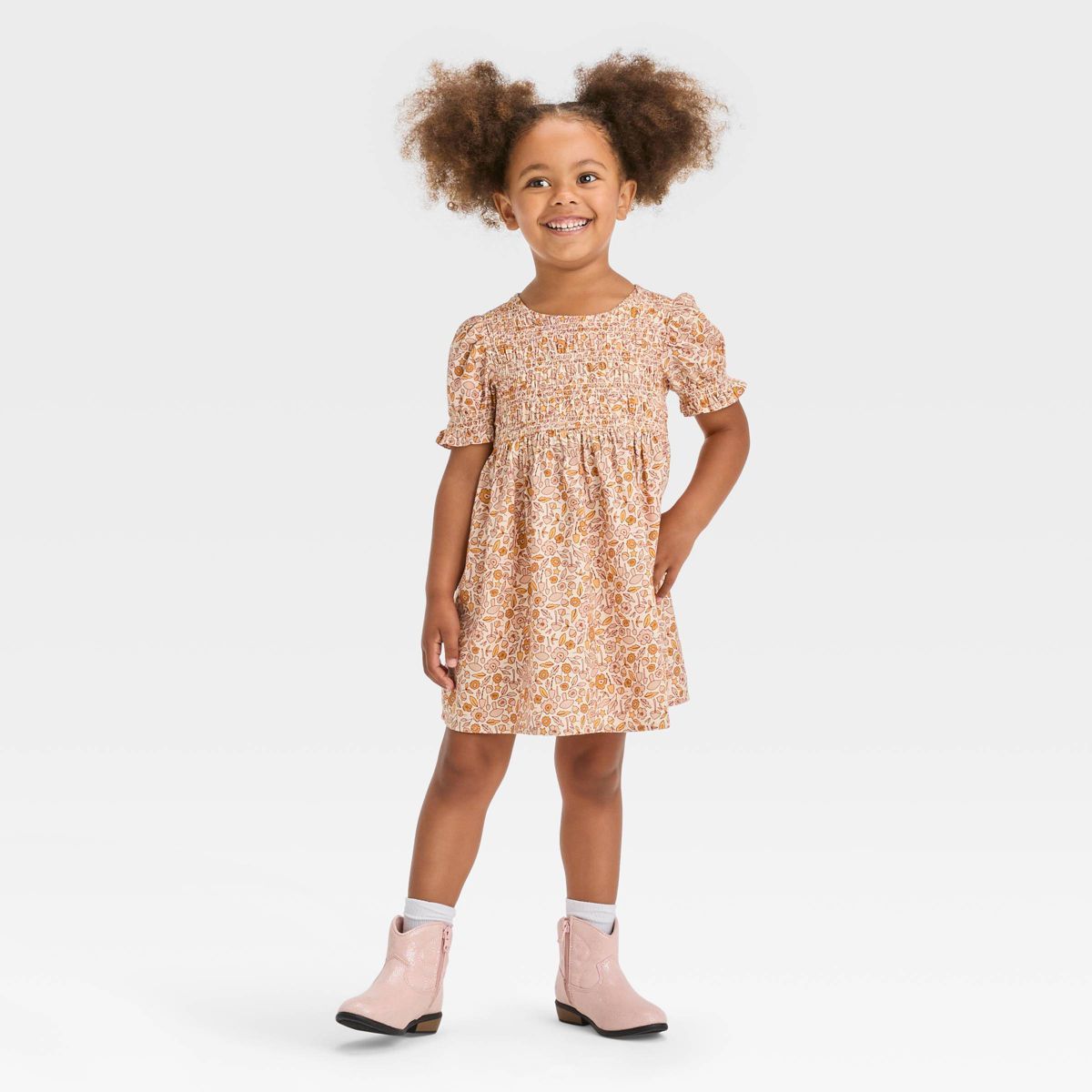 Toddler Girls' Floral Twill Short Sleeve Dress - Cat & Jack™ | Target