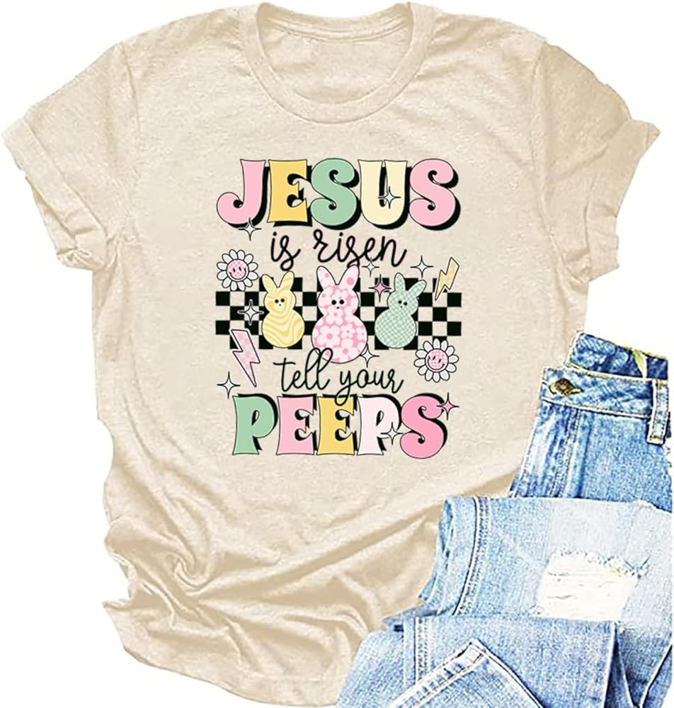 Women Easter Christian Shirt He is Risen Religious Bible Verse Tee Easter Bunny Tops Faith Jesus ... | Amazon (US)