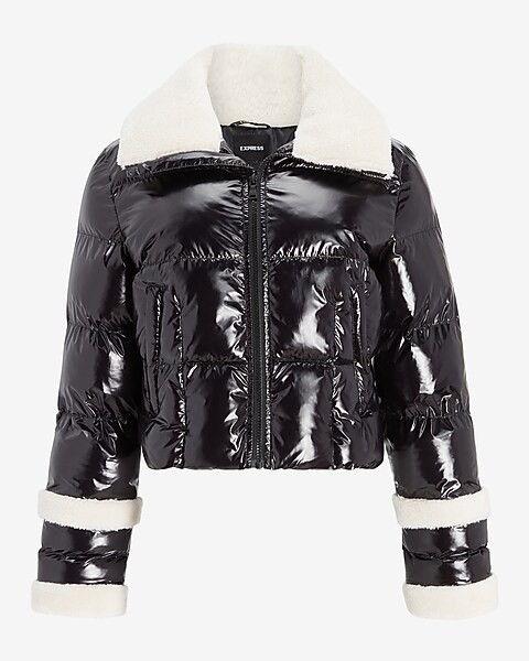 Shearling Trim Puffer Jacket | Express