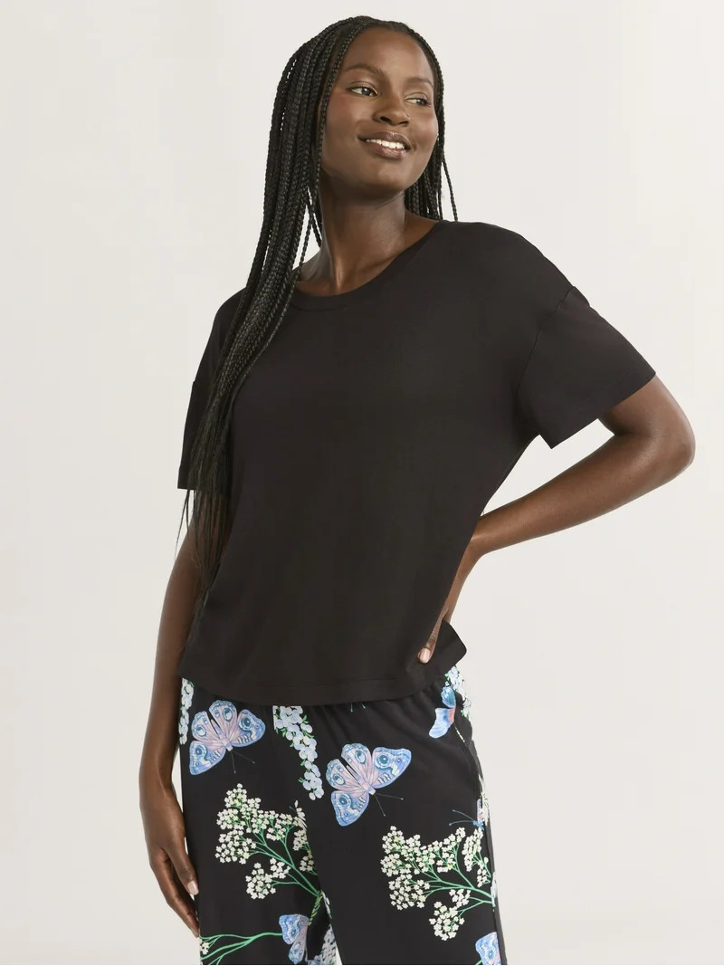 Joyspun Women’s Scoop Neck Sleepwear Tee with Short Sleeves, Sizes S-3X | Walmart (US)