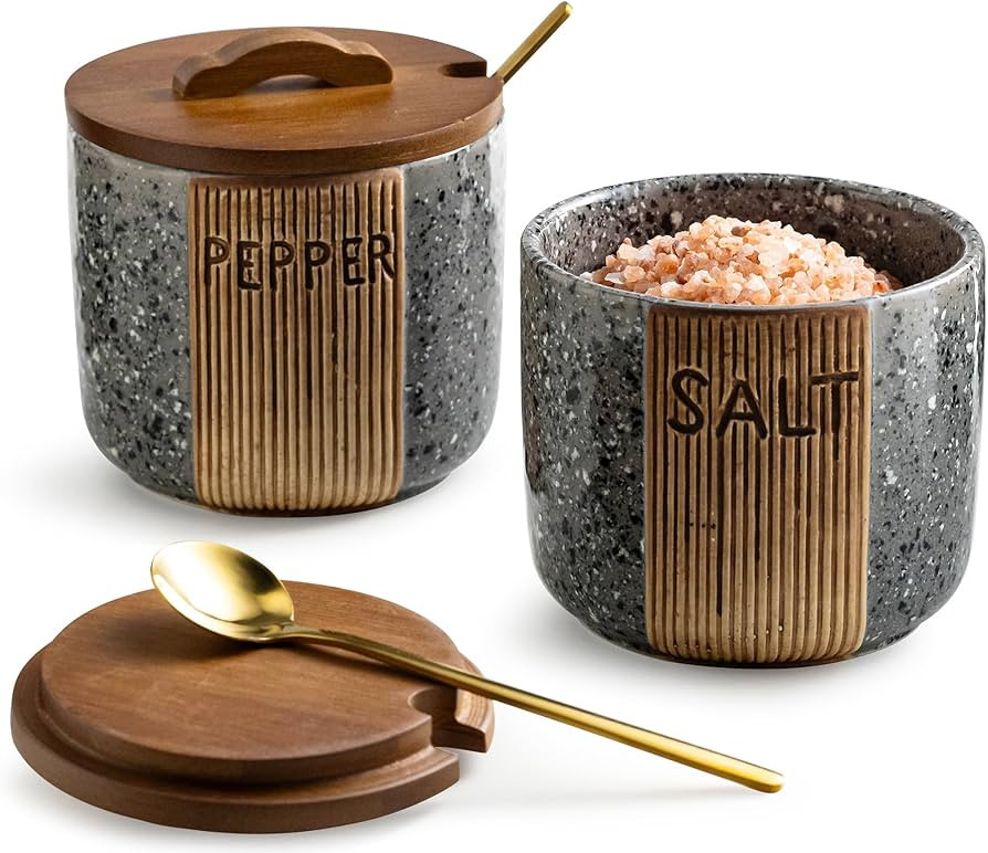 Salt and Pepper Containers for Countertop, Ceramic Salt Pepper Bowls | Amazon (US)