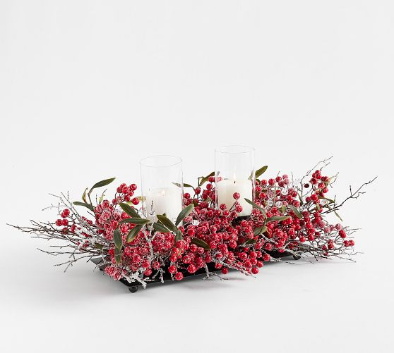 Faux Red Berry Candle Holder Centerpiece | Pottery Barn (US)
