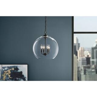 Home Decorators Collection Kingsley 16 in. 4-Light Matte Black Pendant Light Fixture with Clear G... | The Home Depot