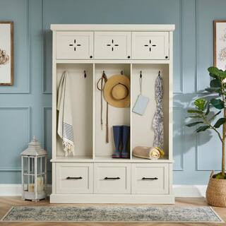Dashby Off White Hall Tree with Storage (54.5" W x 78.1" H) | The Home Depot