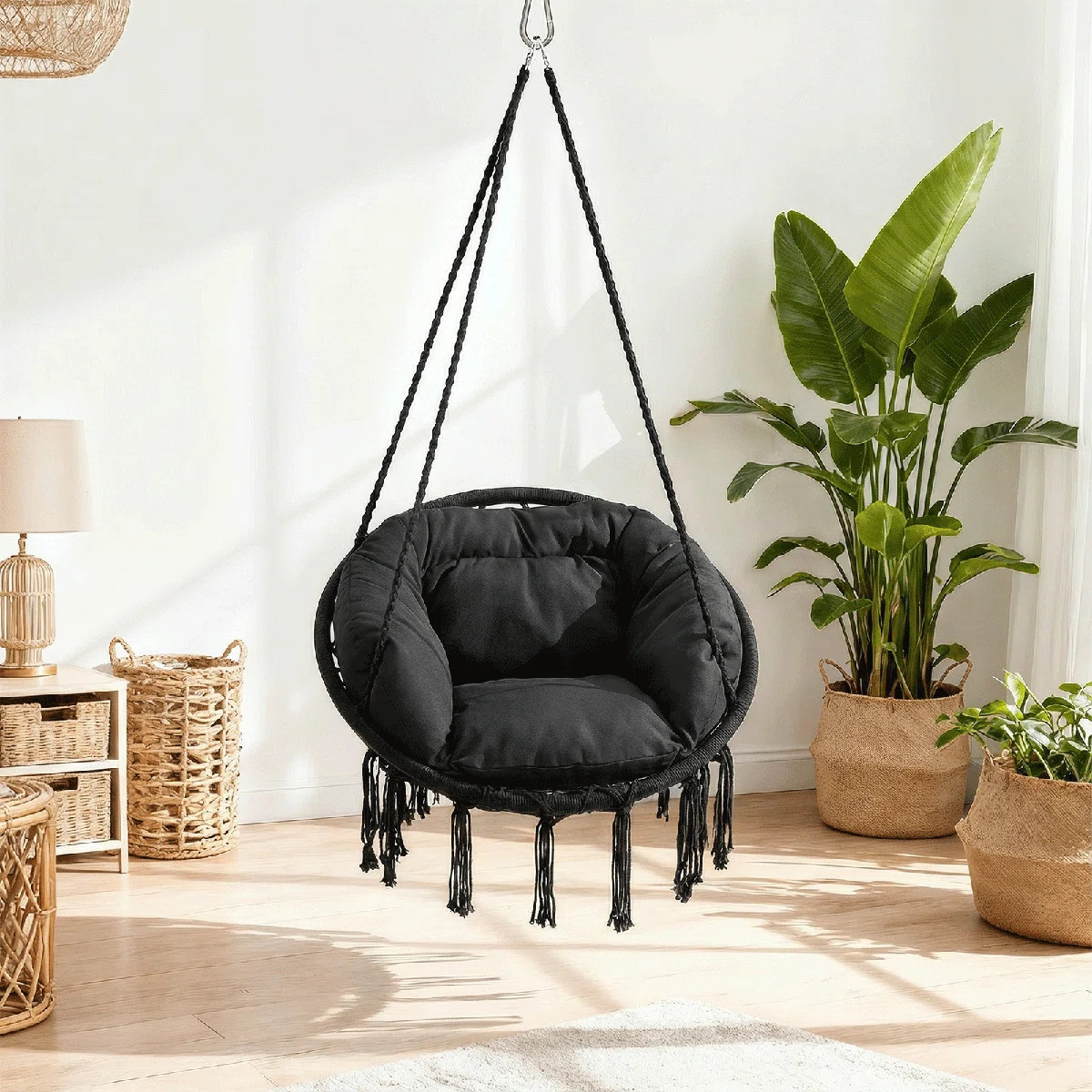Ladouceur Hammock Chair with Macrame and Cushion Hanging Cotton Rope Swing for Indoor and Outdoor... | Wayfair North America