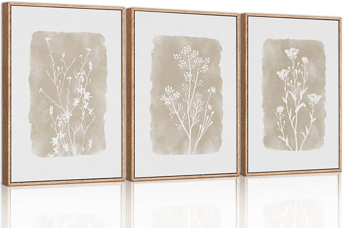 CHDITB Botanical Farmhouse Wall Art Set, Framed Boho Plant Wall Decor, Neutral Minimalist Floral ... | Amazon (US)