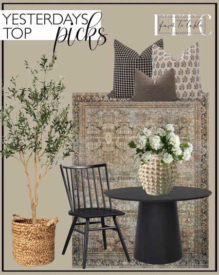 Yesterday’s Top Picks. Follow @farmtotablecreations on Instagram for more inspiration.

Dwen 46'' Manufactured Wood Foild with Grain Paper Round Top Pedestal Dining Table- The Pop Maison. Loloi LAYLA Collection, LAY-03, Olive / Charcoal, 2'-6" x 7'-6", .13" Thick, Runner Rug. Black Talia Dining Chair. 13.5" x 14.5" Woven Decorative Basket - Threshold. 25" Faux Snowball Flower in Cream/Green, Real Touch Flowers, 
Minka Textured Pot. Pillow Cover Combo Brown Pillow Cover Combo Moody Pillow Cover Set Block Print Pillow Combo Black Floral Pillow Brown Pillow Cover Set. 


#LTKsalealert #LTKfindsunder50 #LTKhome