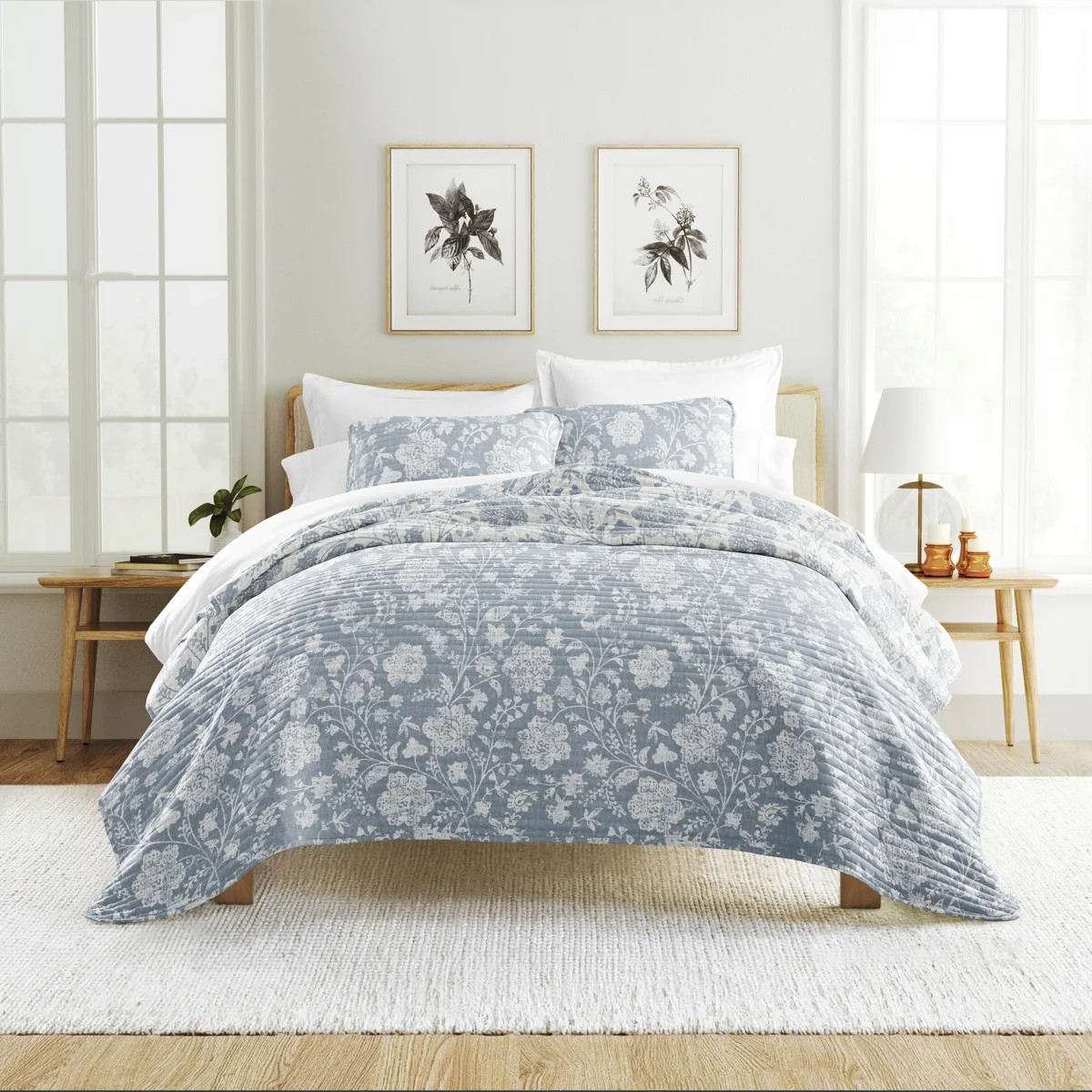 Quilt Set- Lightweight - All Season Quilted Coverlet - Textured Floral | Wayfair North America
