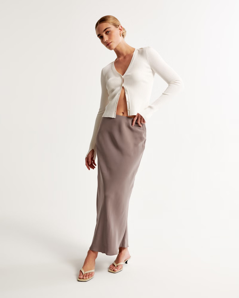 Faux Silk Column Maxi Skirt | Abercrombie & Fitch (US)