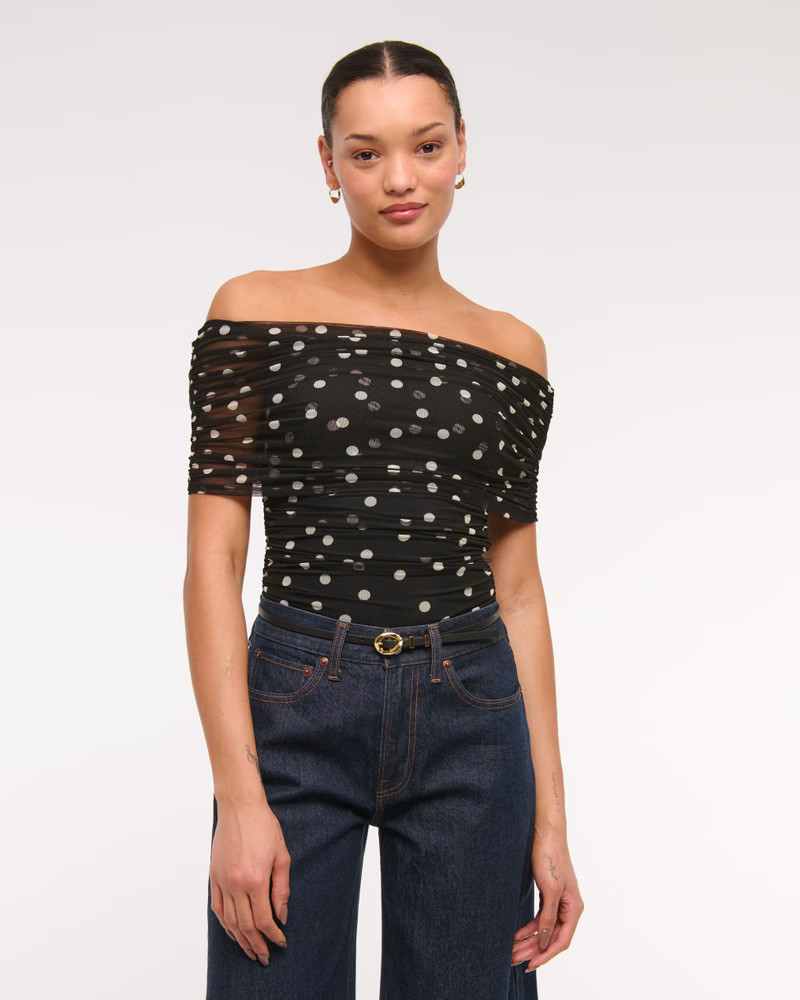 Off-The-Shoulder Draped Mesh Top | Abercrombie & Fitch (US)