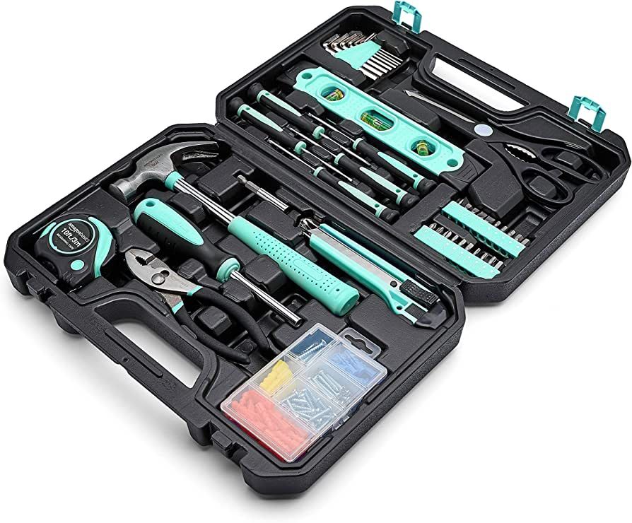 Amazon Basics Household Tool Kit with Tool Storage Case - 142-Piece, Turquoise | Amazon (US)