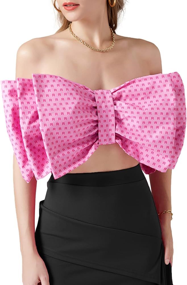 LYANER Women's Sexy Layer Bow Tie Tube Crop Top Sleeveless Strapless Print Party Fluffy Tank Top | Amazon (US)
