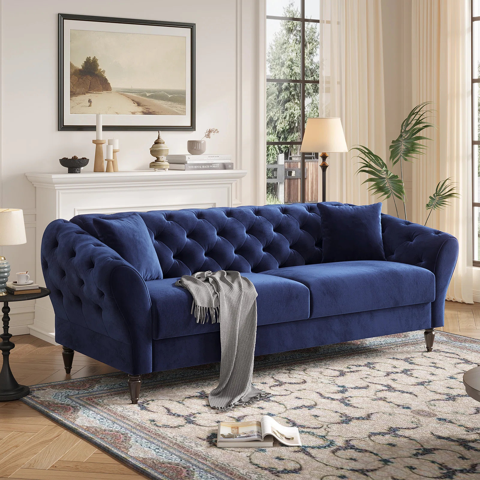 82 Inch Chesterfield Loveseat Sofa,tuxedo Arms Modern Couch Velvet Fabric | Wayfair North America
