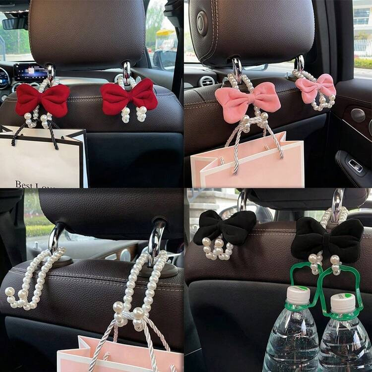 2 Pack Car Hooks For Purses And Bags Cute Bow Elegant Pearl Car Seat Back Storage Hook Purse Hold... | SHEIN