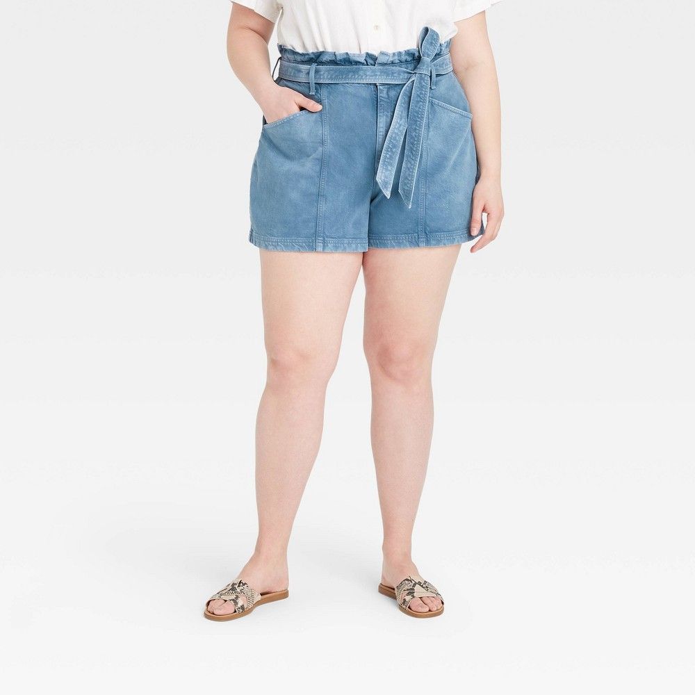 Women's Plus Size High-Rise Denim Paper Bag Waist Shorts - Universal Thread™ Blue | Target