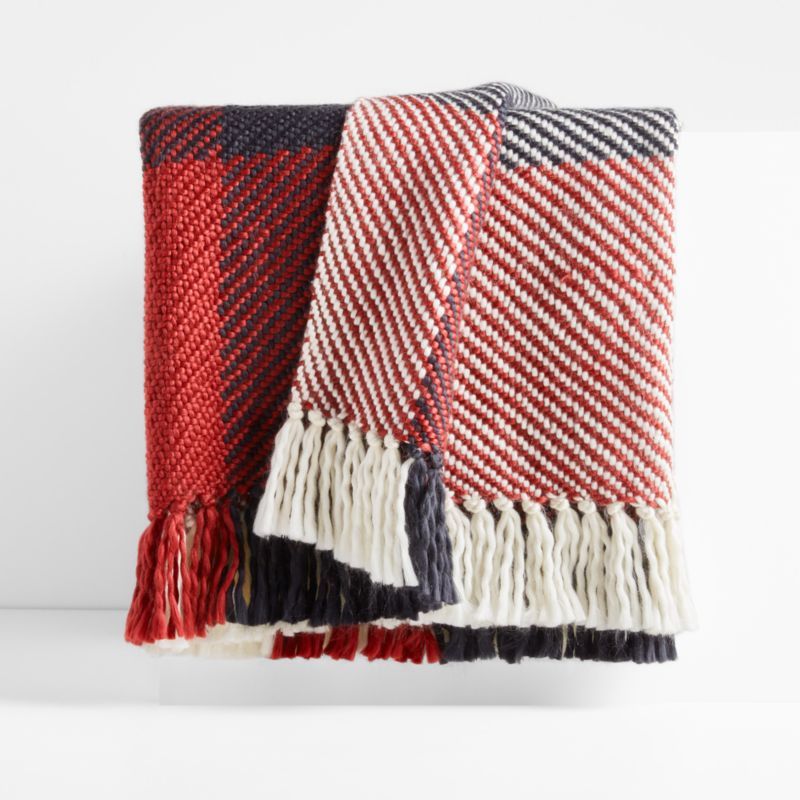 Styles 70"x55" Red Plaid Fringe Throw Blanket + Reviews | Crate and Barrel | Crate & Barrel