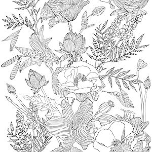 Blooming Wall Black White Elegant Modern Lotus Lily Leaf Peel and Stick Wallpaper Self-Adhesive Prep | Amazon (US)