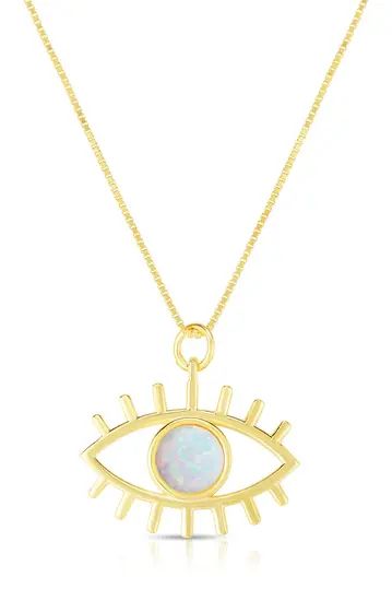 14K Yellow Gold Plated Sterling Silver Bezel Set Opal Evil Eye Pendant Necklace | Nordstrom Rack