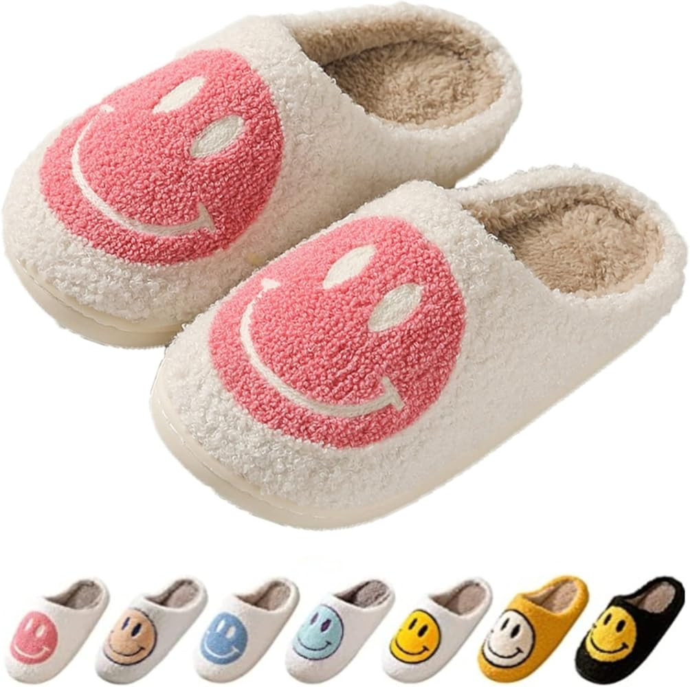 Smiley Face Slippers for Women Men Retro Soft Plush House Slippers Home Preppy Slippers Smile Cus... | Amazon (US)