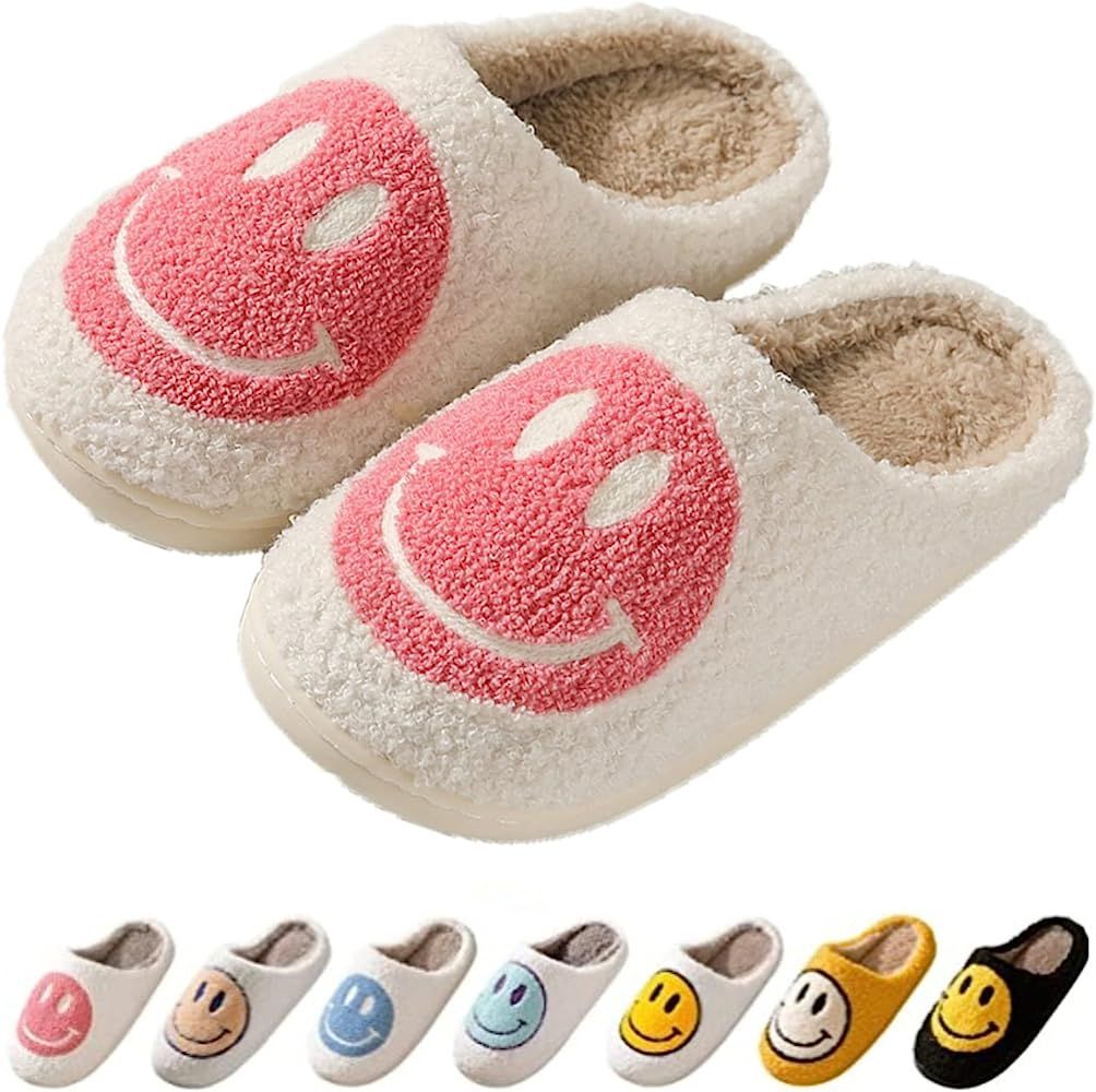 Smiley Face Slippers for Women Men Retro Soft Plush House Slippers Home Preppy Slippers Smile Cus... | Amazon (US)