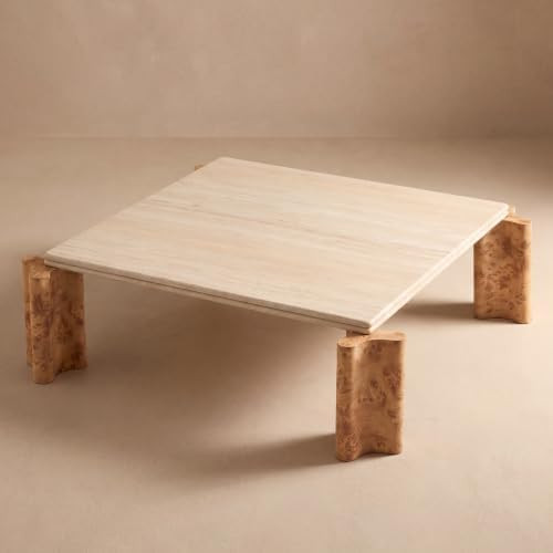 Hyfirm Large Travertine Pattern Coffee Table, Natural Wood Leg Center Desk | 47" Square Modern St... | Amazon (US)