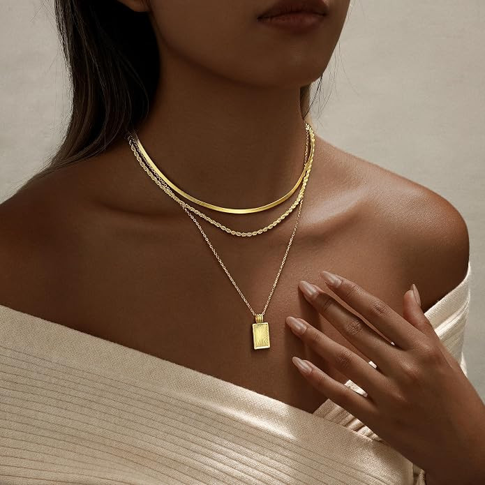 Layered Gold Silver Necklaces for Women, Stackable Stack 14K Real Gold Plated Silver Chain Neckla... | Amazon (US)