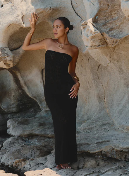 Black Knitted Bandeau Maxi Beach Dress- Emily | 4th & Reckless