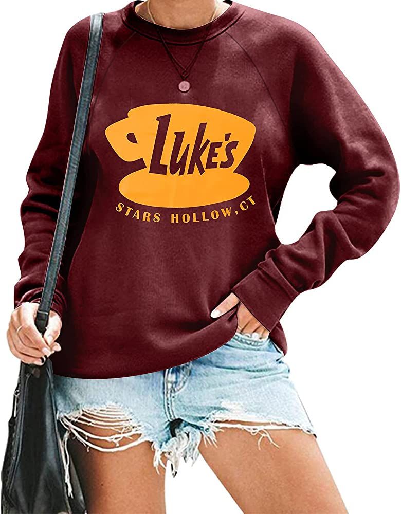 DUTUT Luke's Diner Sweatshirt Women Thin Lightweight Shirt Funny Graphic Long Sleeve Stars Hollow... | Amazon (US)