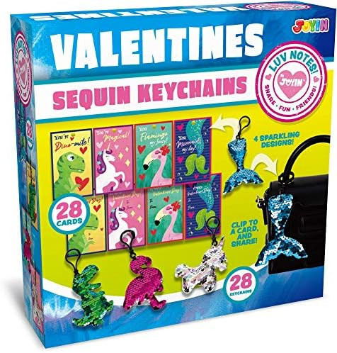 JOYIN 28 Pack Valentines Day Gift Cards with Gift Glitter Flip Sequin Keychain for Valentine's Cl... | Amazon (US)