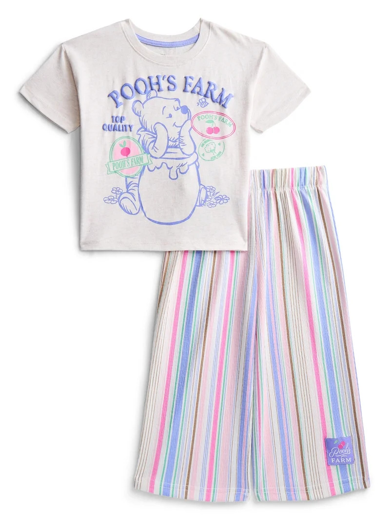Winnie the Pooh Toddler Girls Graphic T-Shirt and Striped Pants Set, 2-Piece, Sizes 12M-5T | Walmart (US)
