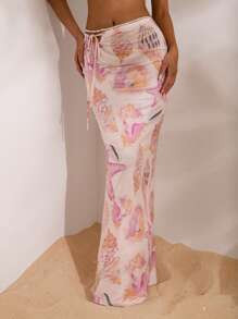 Opulessa Women's Long Fish Tail Skirt With Starfish Print,Ocean Print | SHEIN