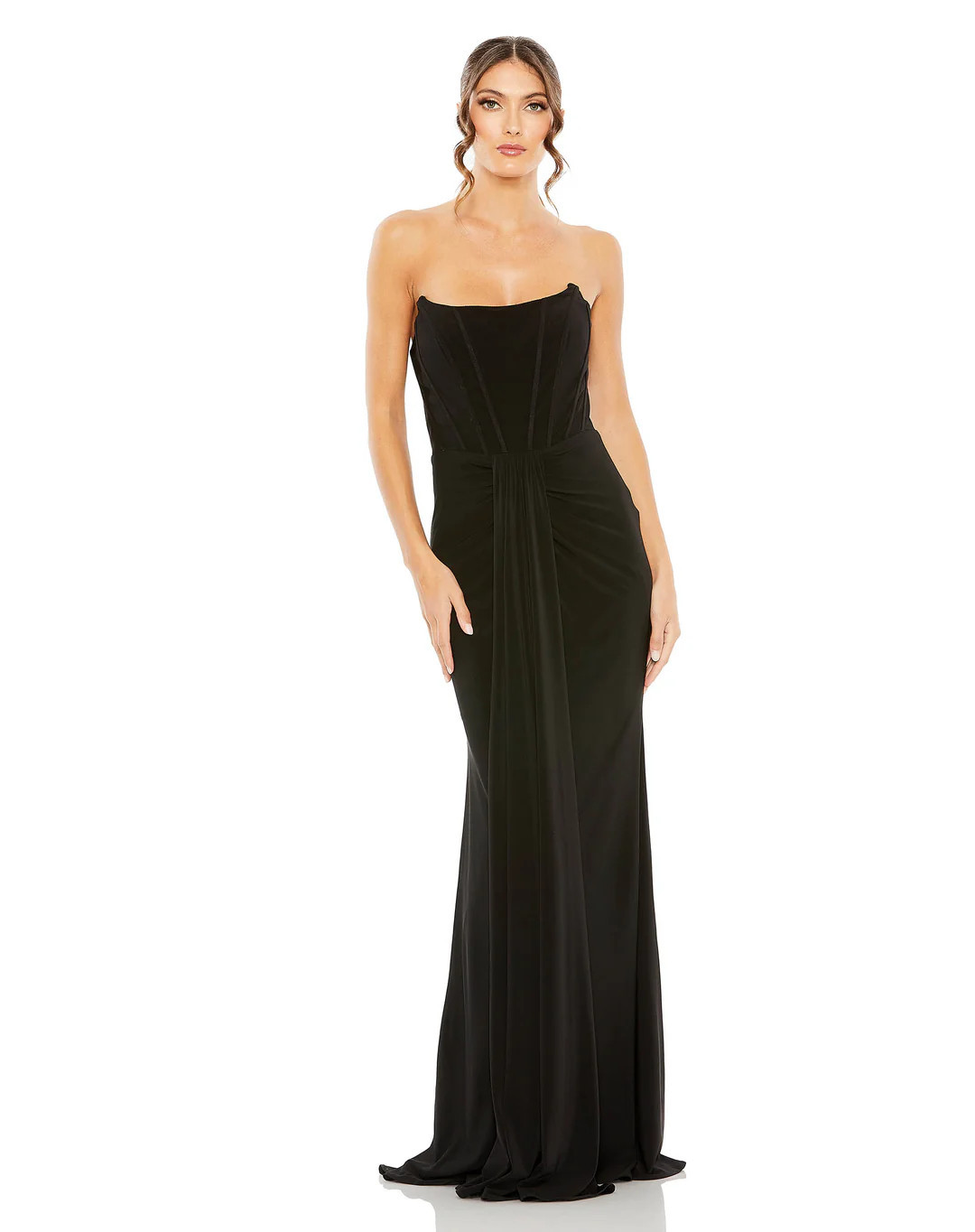 Strapless Sweetheart Jersey Gown With Waist Detail | Mac Duggal