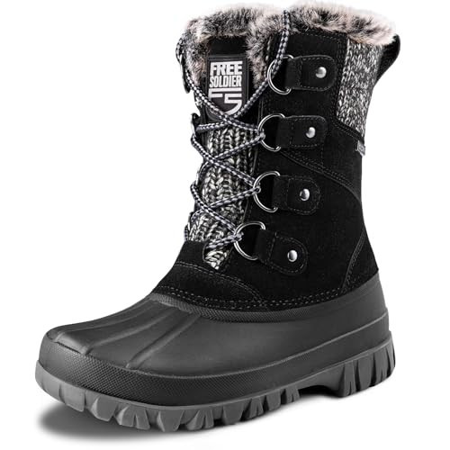 FREE SOLDIER Women's Waterproof Winter Cold Weather Snow Boots for Women Outdoor Fashion Duck Boots Comfortable Insulated(Black 11) | Amazon (US)