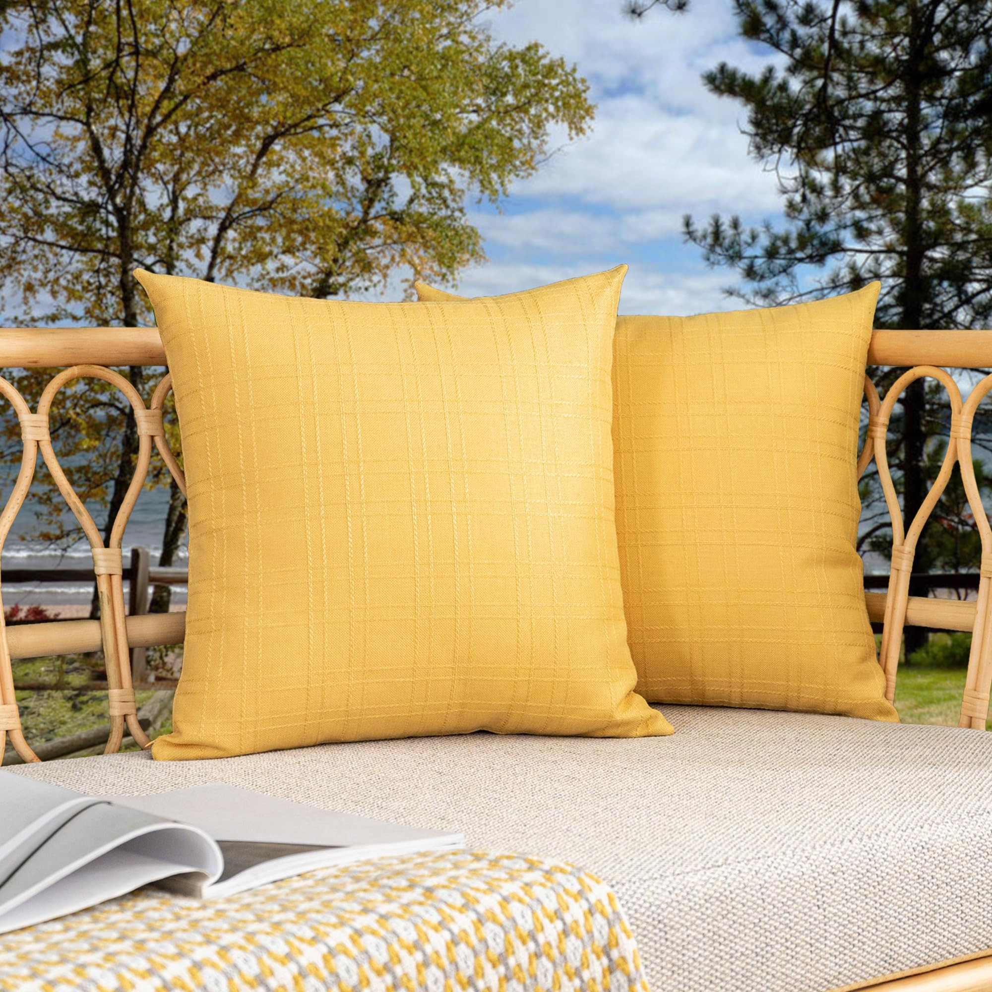 Kevin Textile Pack of 2 Decorative Outdoor Waterproof Throw Pillow Covers Checkered Pillowcases C... | Amazon (US)