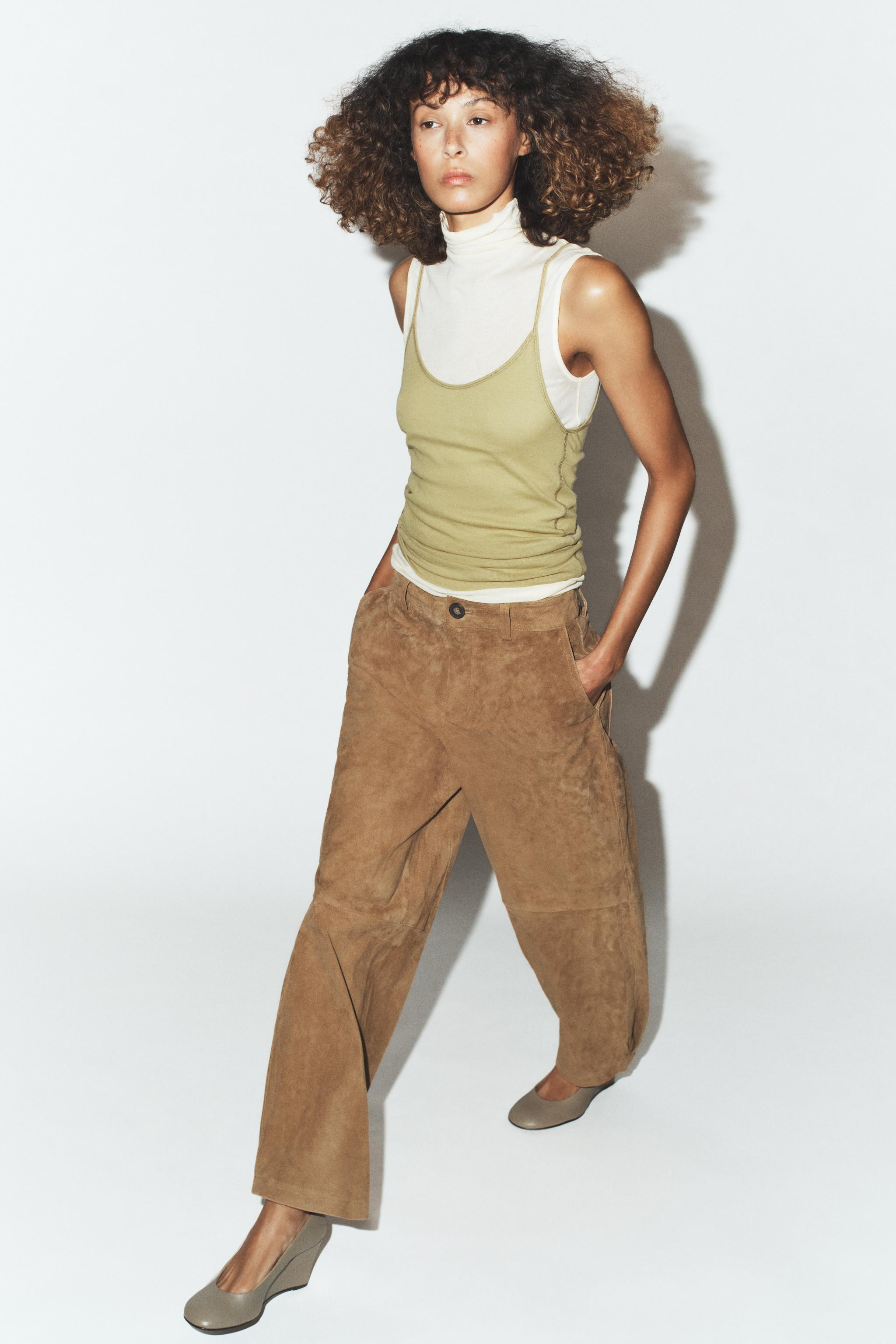 100% LEATHER SUEDE TROUSERS | Zara UK