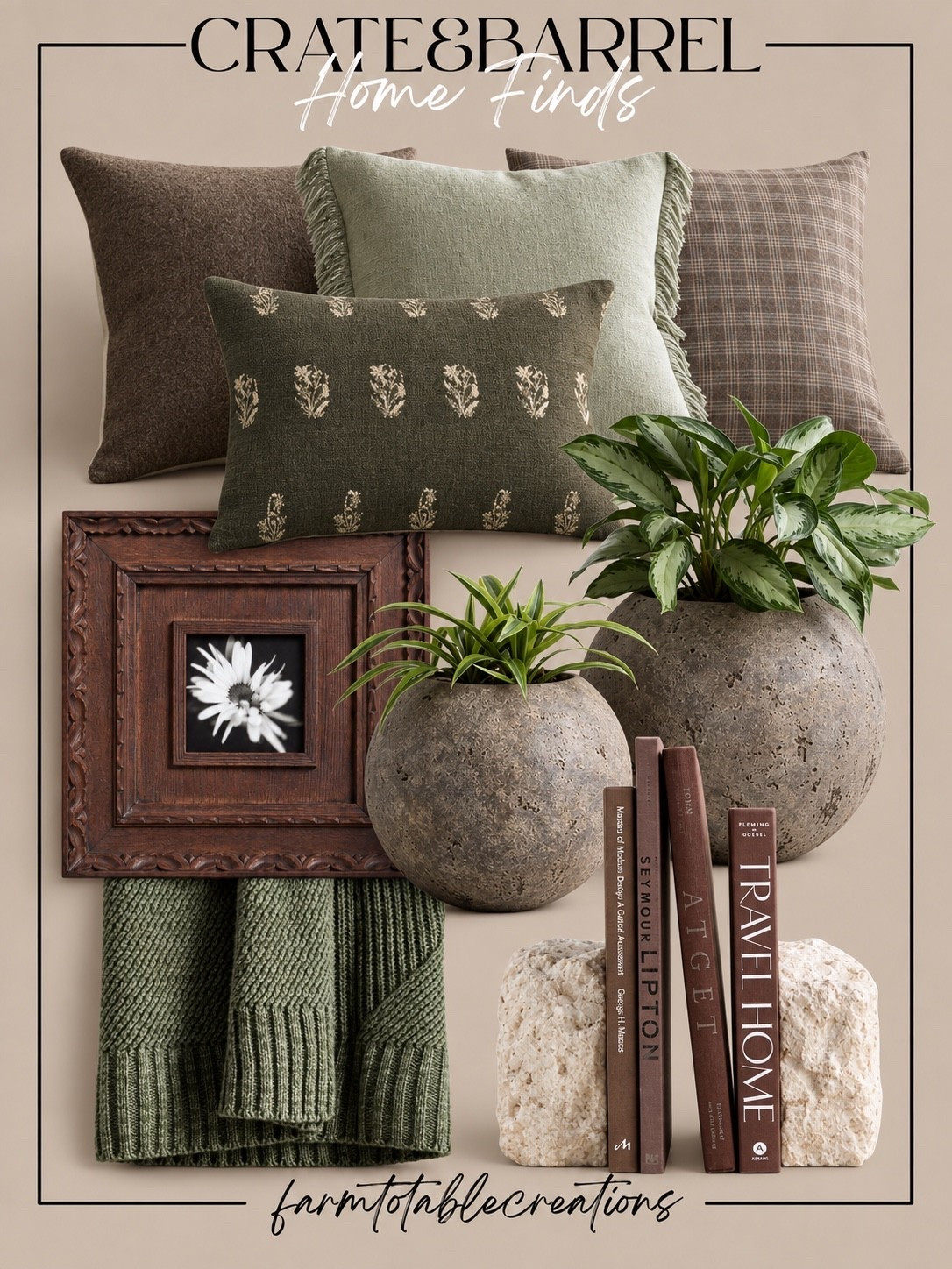 Crate & Barrel Earthy Home Finds 🌿

Rich olive greens, warm browns, and beautifully aged textures make this collection feel so cozy and collected. I love the mix of layered pillows, chunky knit throw, sculptural planters, vintage-inspired frame, and natural stone bookends for an effortlessly elevated look.

These pieces are perfect for adding depth and warmth to a neutral home without losing that timeless, organic feel. The muted greens are especially beautiful for transitioning into fall.

Follow @farmtotablecreations on Instagram for more cozy home finds and trending decor.

#LTKHome #CrateAndBarrel #CrateAndBarrelFinds #HomeDecor #FallHomeDecor #CozyHome #NeutralHome #OrganicModern #EarthyDecor #DesignerInspired #HomeFinds #LTKFinds

#LTKHome #LTKSaleAlert