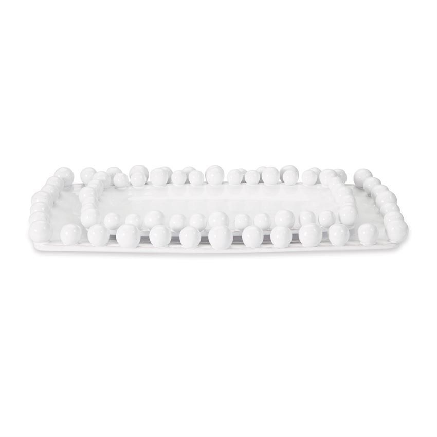 6.5 inch x 12 inch White Beaded Border Tray by Mud Pie - Walmart.com | Walmart (US)