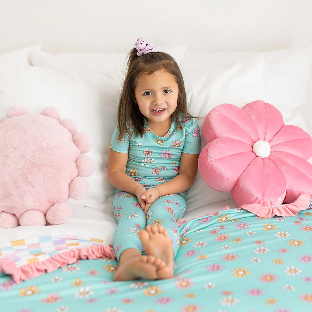 Floral Blue Short Sleeve Toddler Pajamas | Donna | Posh Peanut