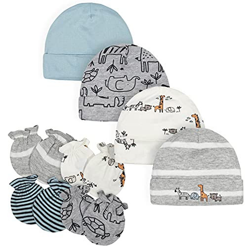 Gerber Unisex Baby Cap and Mitten Sets 8pc Grey Jungle 0-3 Months | Amazon (US)